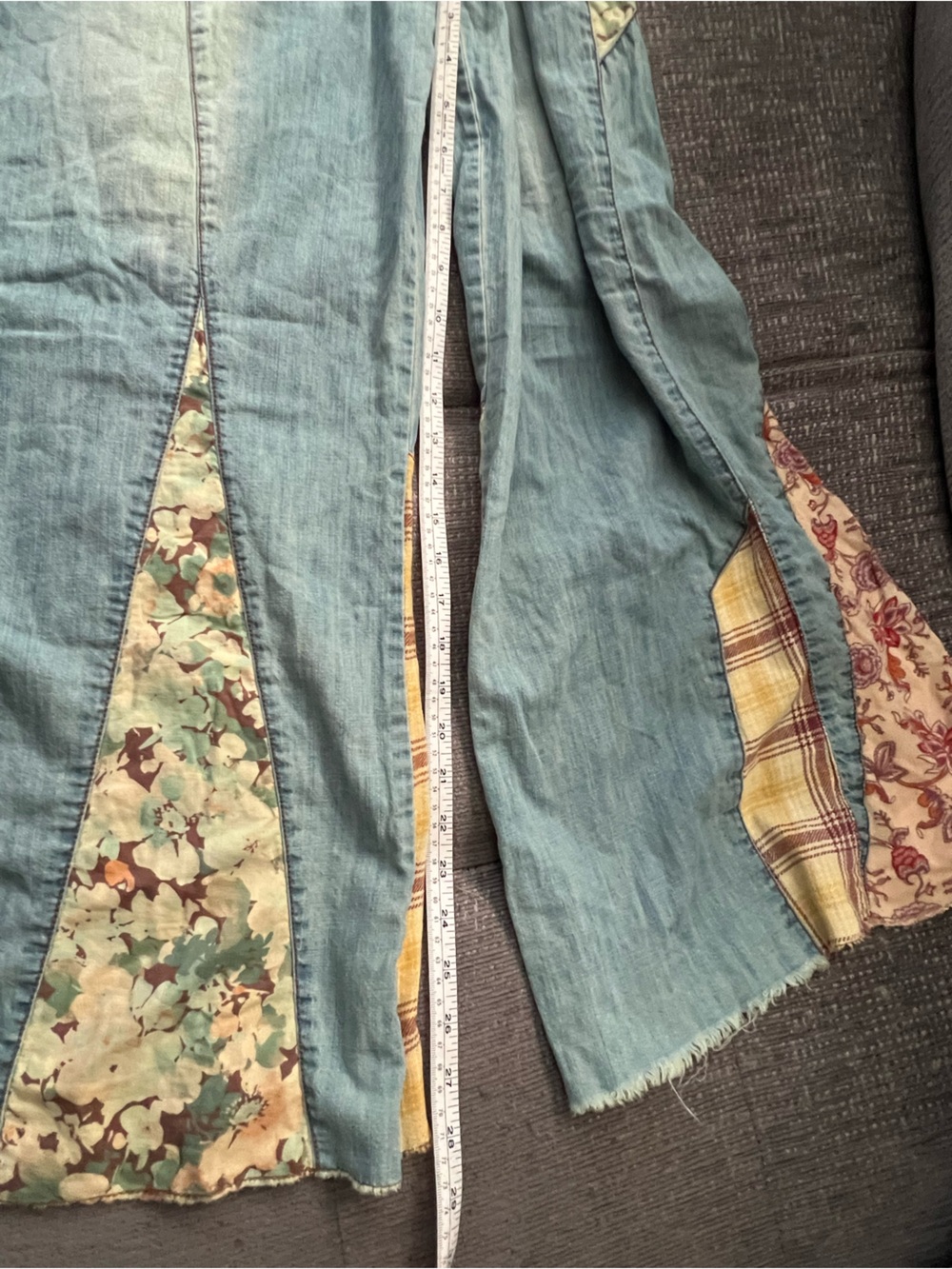 Pilcro Light Blue Patchwork Flare Jeans with Yellow Plaid & Floral Panels - Picture 4 of 7